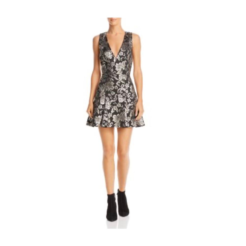 Alice and Olivia Marleen Metallic Floral Fit and Flare mini Dress size 2